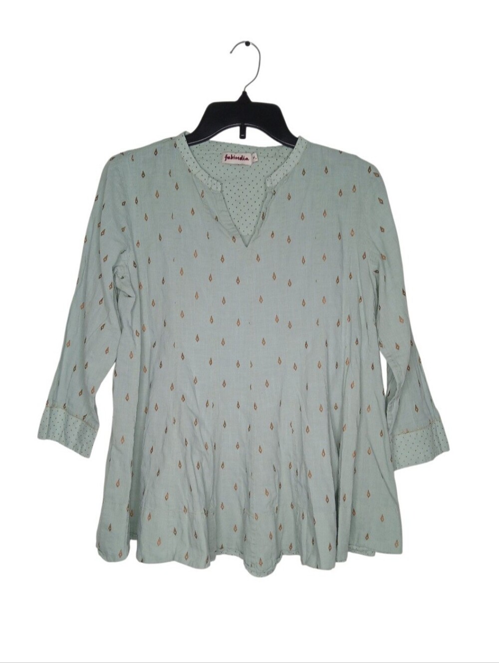 Fabindia Sage Green Printed Tunic with Split V-Neck